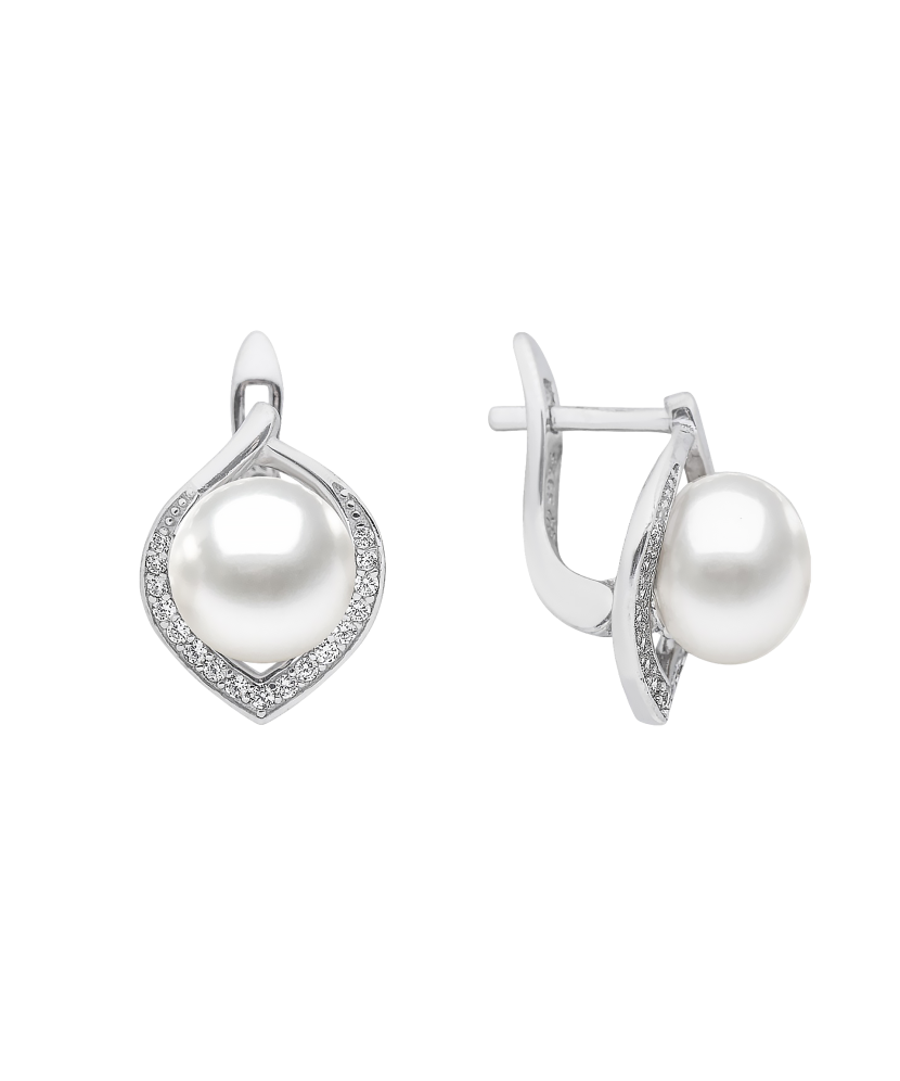 Sidabriniai auskarai su perlais ir cirkoniais  - Goldinga