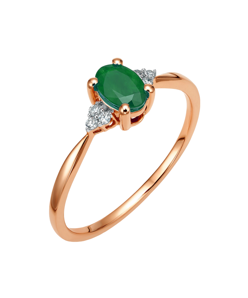 Auksinis žiedas su smaragdu ir briliantais  - Goldinga