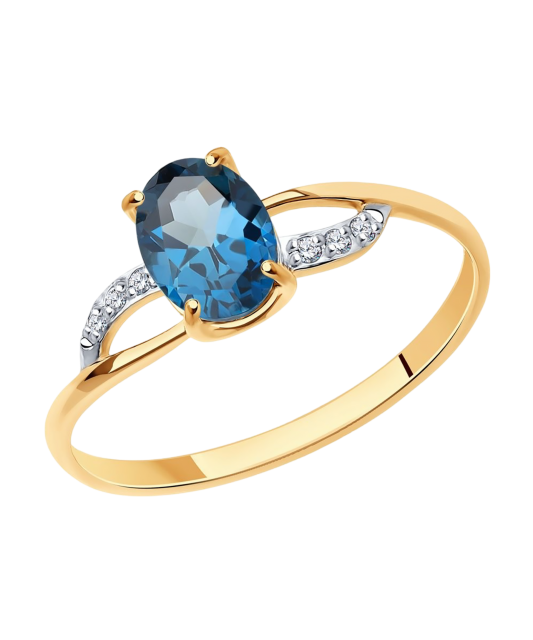 Auksinis žiedas su topazu ir cirkoniais  - Goldinga