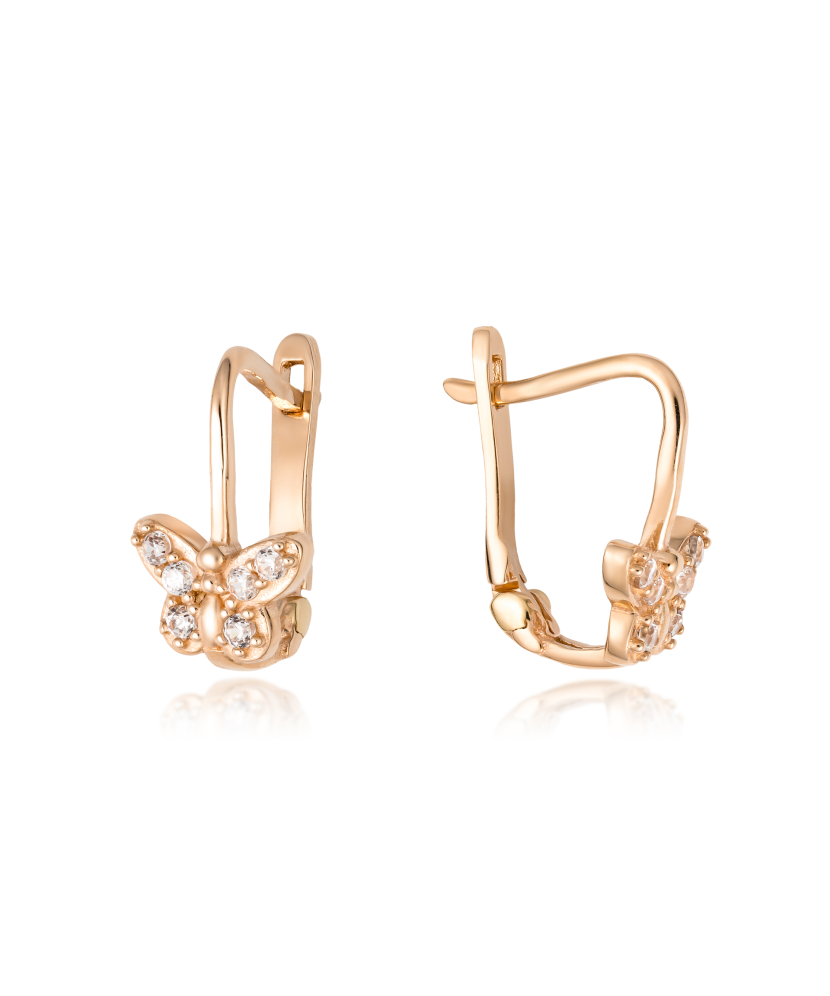 Auksiniai auskarai su cirkoniais "Drugelis" - Vaikiški auskarai - Goldinga