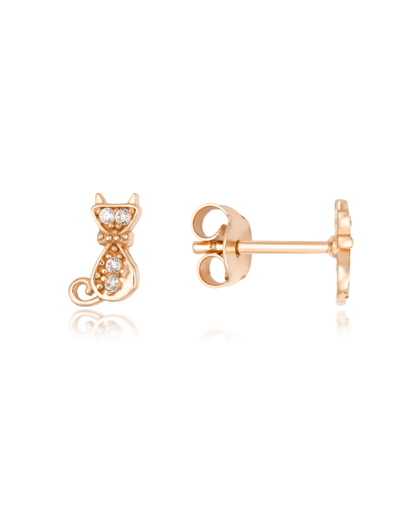 Auksiniai auskarai su cirkoniais "Katinas" - Vaikiški auskarai - Goldinga