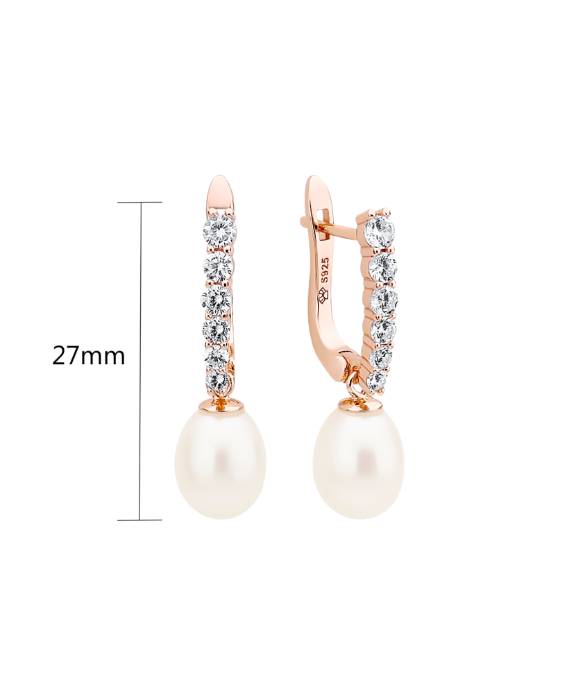 Paauksuoti Sidabriniai auskarai su perlais ir cirkoniais - Auskarai su perlais - Goldinga