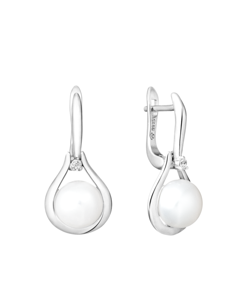 Sidabriniai Auskarai Su Perlais ir cirkoniais - Auskarai su perlais - Goldinga