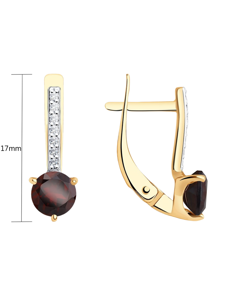 Auksiniai auskarai su granatais ir cirkoniais  - Goldinga