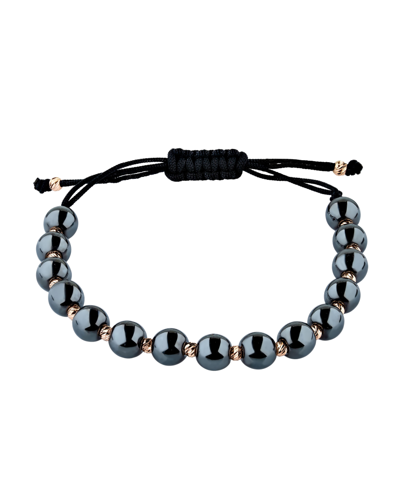 Juodo Siūlo Apyrankė Su Auksu Ir Hematitais  - Goldinga