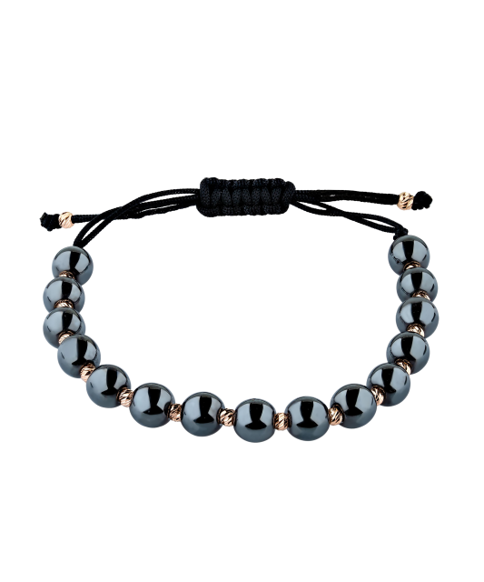 Juodo Siūlo Apyrankė Su Auksu Ir Hematitais  - Goldinga