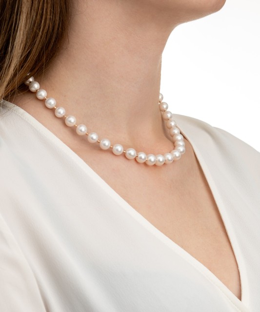 Perlų vėrinys su auksu 9mm - Auksinės grandinėlės - Goldinga