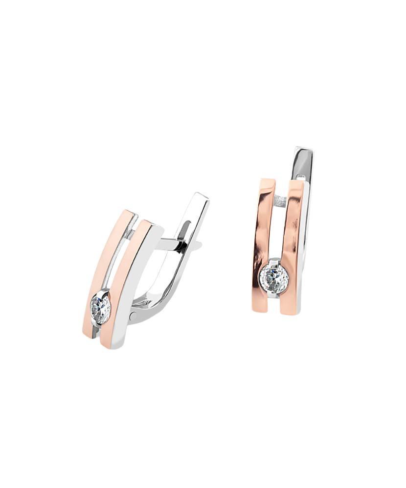 Sidabriniai auskarai dengti auksu su cirkoniais - Sidabriniai auskarai - Goldinga