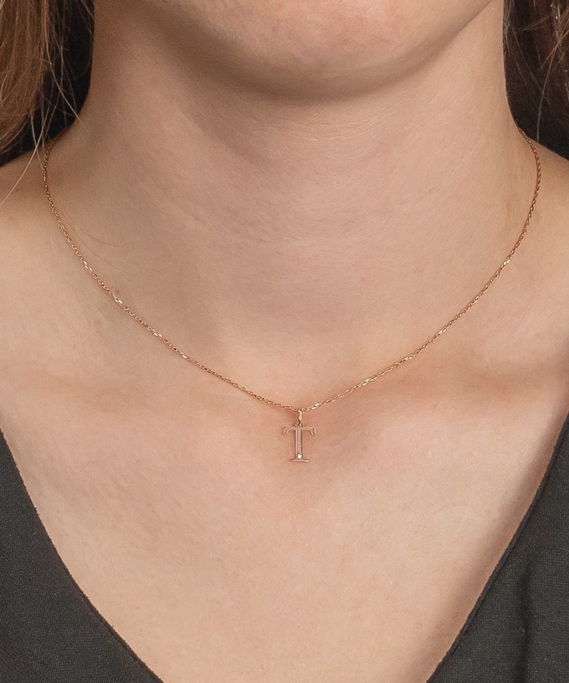 Auksinis pakabukas su deimantu raidė T - Pakabukai su brangakmeniais - Goldinga