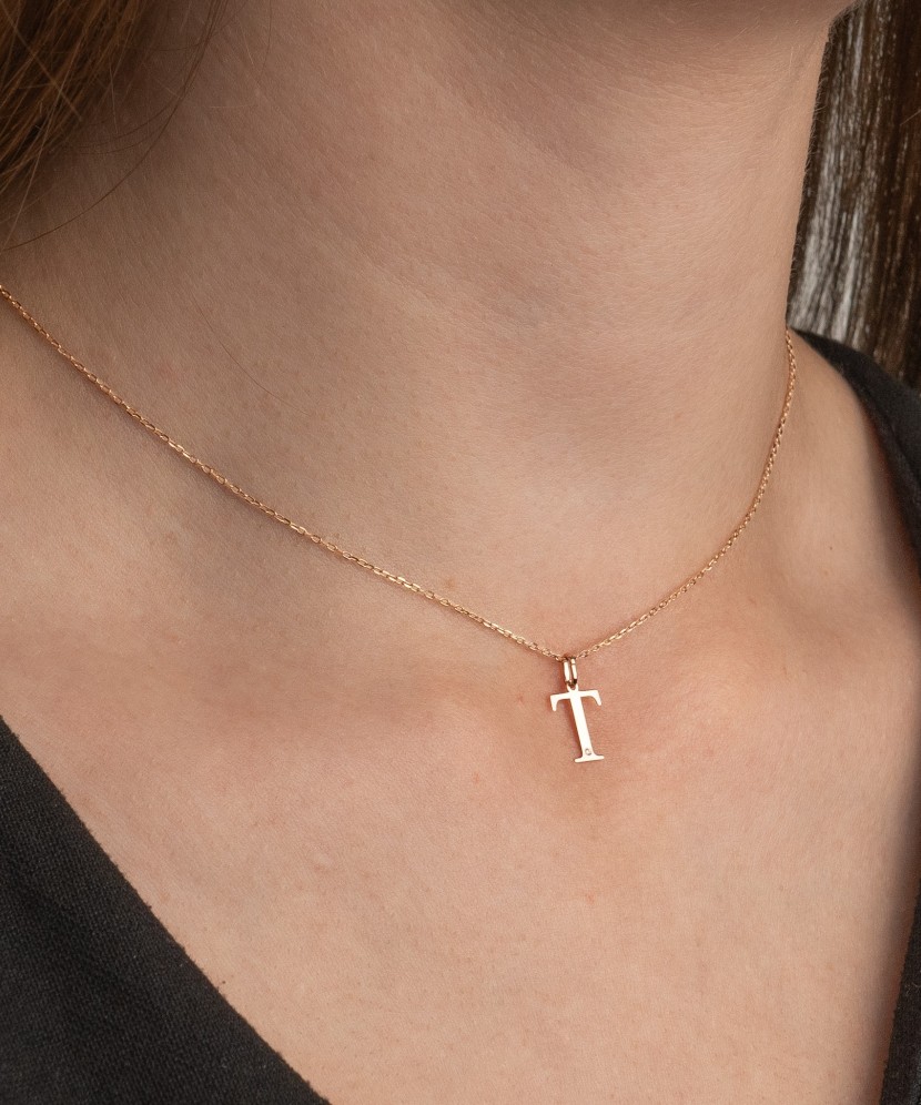 Auksinis pakabukas su deimantu raidė T - Pakabukai su brangakmeniais - Goldinga