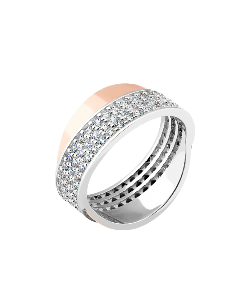 Sidabrinis žiedas dengtas auksu su cirkoniais - Sidabriniai žiedai - Goldinga