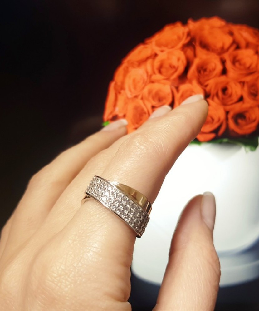 Sidabrinis žiedas dengtas auksu su cirkoniais - Sidabriniai žiedai - Goldinga