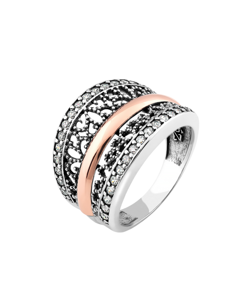 Sidabrinis žiedas dengtas auksu su cirkoniais - Sidabriniai žiedai - Goldinga