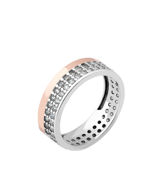 Sidabrinis žiedas dengtas auksu su cirkoniais - Sidabriniai žiedai - Goldinga