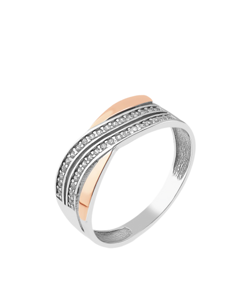 Sidabrinis žiedas dengtas auksu su cirkoniais - Sidabriniai žiedai - Goldinga