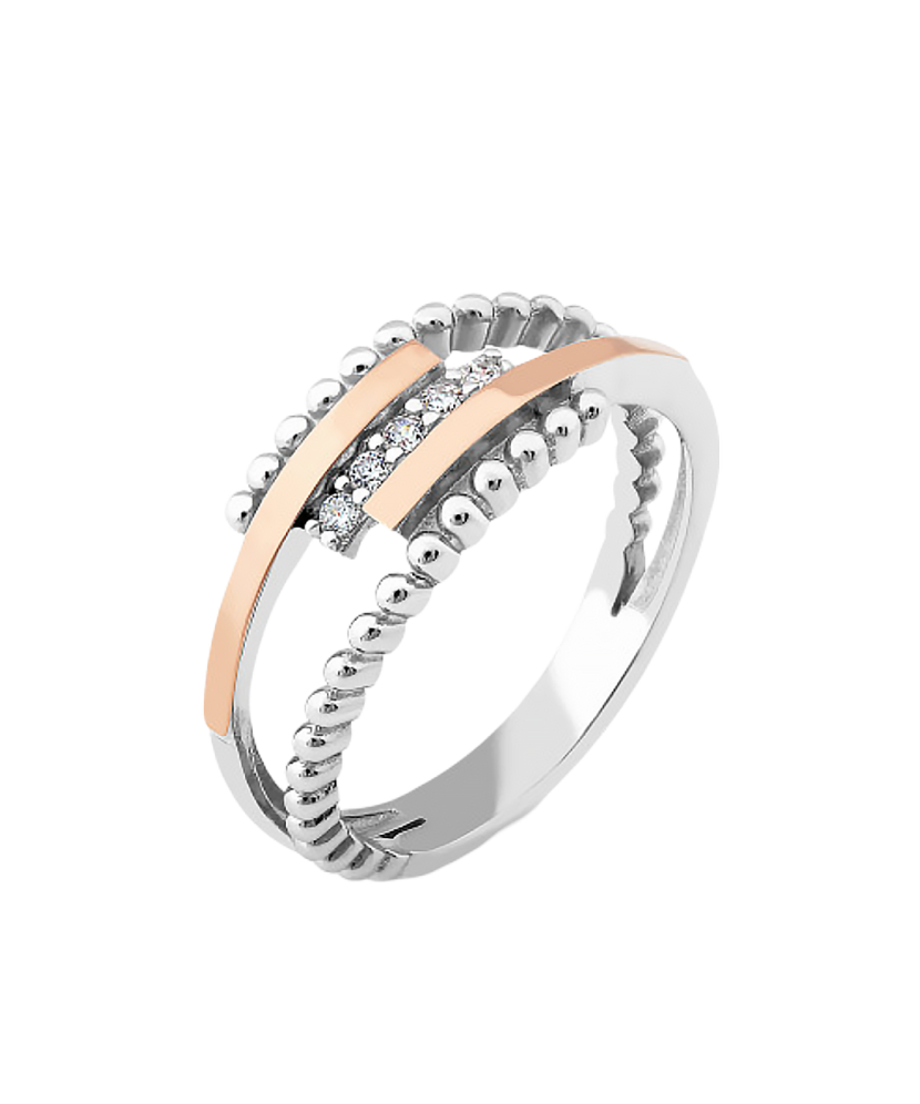 Sidabrinis žiedas dengtas auksu su cirkoniais - Sidabriniai žiedai - Goldinga