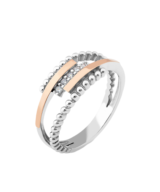 Sidabrinis žiedas dengtas auksu su cirkoniais - Sidabriniai žiedai - Goldinga