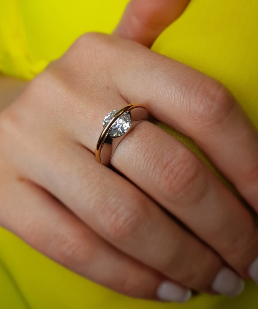 Sidabrinis žiedas dengtas auksu su cirkoniais - Sidabriniai žiedai - Goldinga