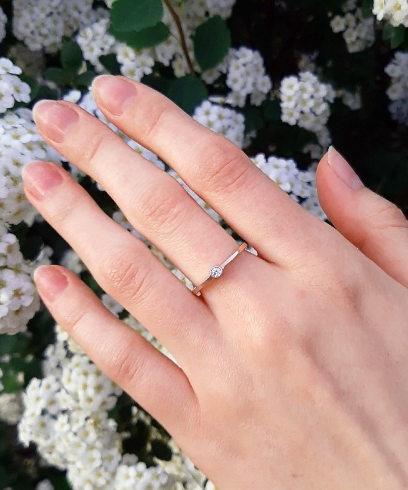 Sidabrinis žiedas dengtas auksu su cirkoniais - Sidabriniai žiedai - Goldinga