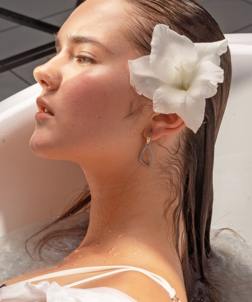 Sidabriniai auskarai dengti auksu su cirkoniais - Sidabriniai auskarai - Goldinga