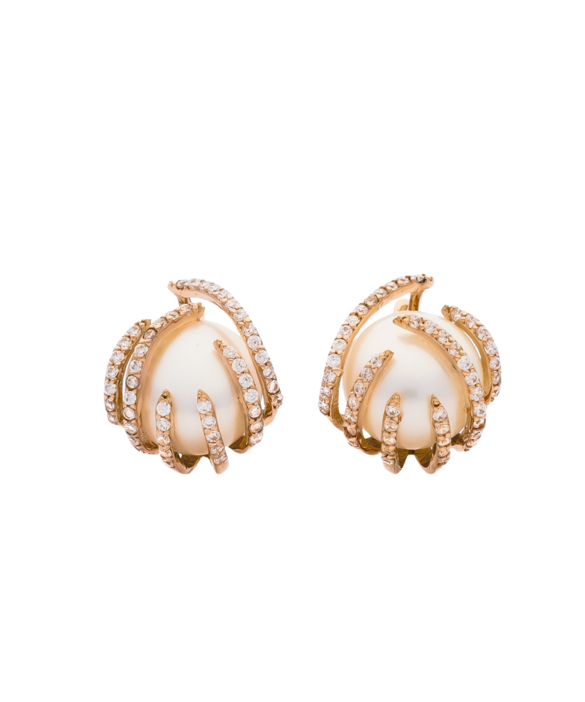 Auksiniai auskarai su perlais ir cirkoniais  - Goldinga