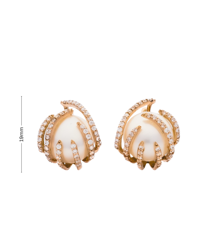 Auksiniai auskarai su perlais ir cirkoniais  - Goldinga