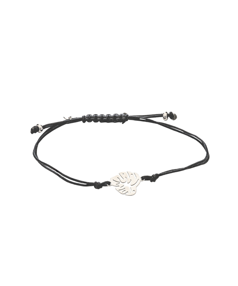 Juodo siūlo apyrankė su sidabriniu pakabuku "Lapas"  - Goldinga