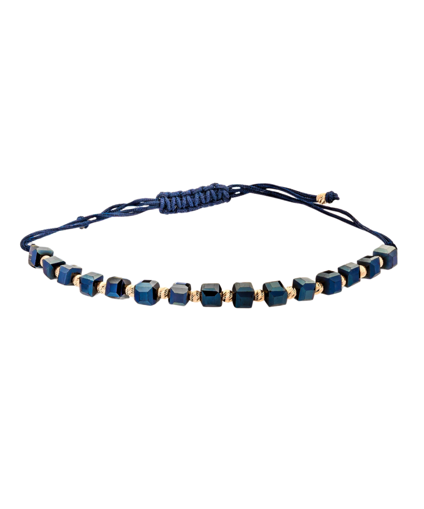 Mėlyno Siūlo Apyrankė Su Auksu Ir Hematitais  - Goldinga