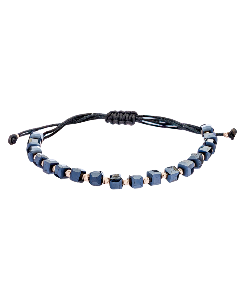 Juodo Siūlo Apyrankė Su Auksu Ir Hematitais  - Goldinga