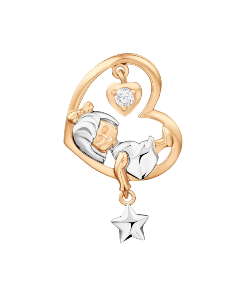 Auksinis pakabukas su cirkoniu "Mergaitė mėnulyje" - Auksiniai pakabukai - Goldinga