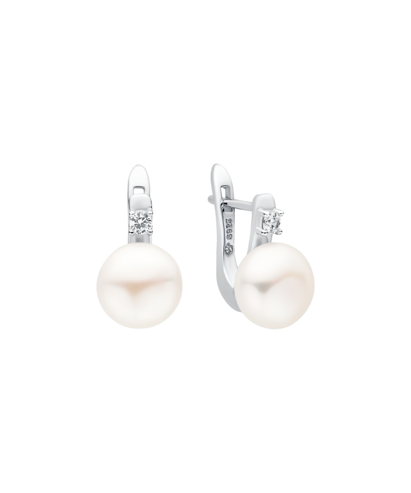 Sidabriniai Auskarai Su Perlais ir cirkoniais - Auskarai su perlais - Goldinga