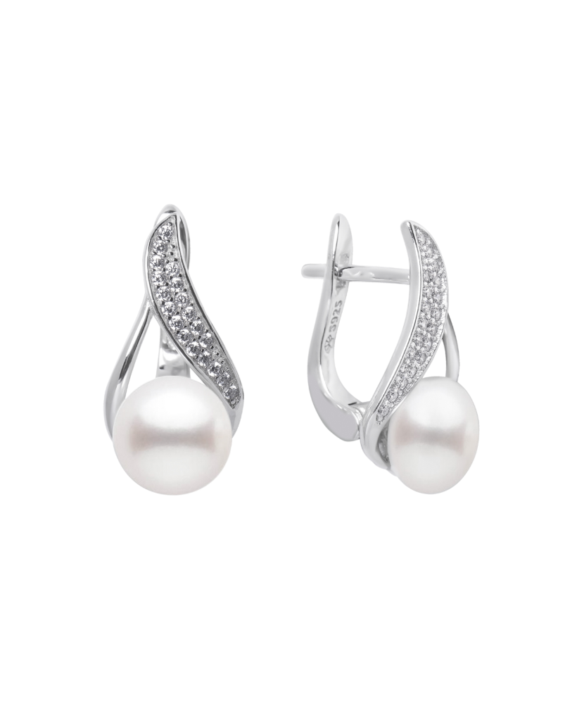 Sidabriniai auskarai su perlais ir cirkoniais  - Goldinga