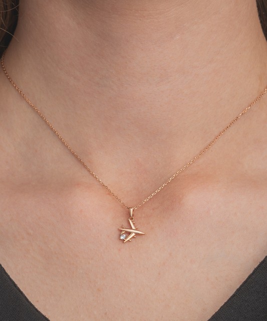 Auksinis pakabukas su cirkoniais "Lėktuvas" - Auksiniai pakabukai - Goldinga