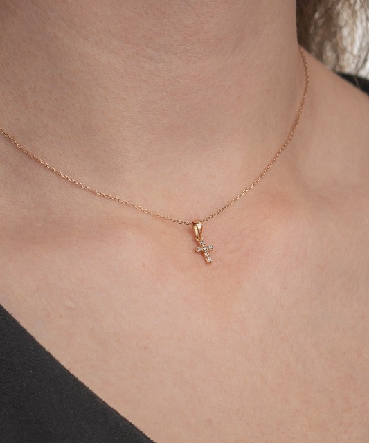 Auksinis pakabukas su cirkoniais "Kryželis" - Kryželiai ir ikonos - Goldinga