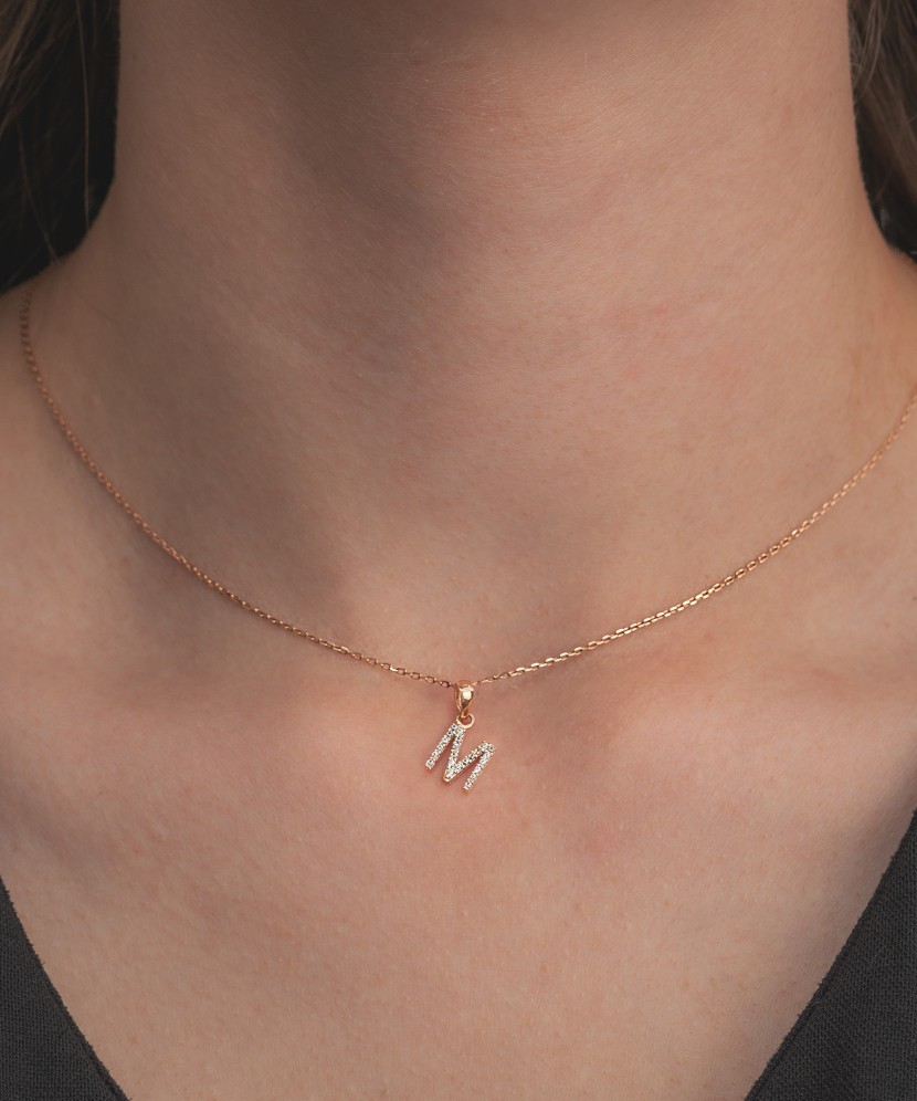 Auksinis pakabukas su cirkoniais raidė M - Auksiniai pakabukai - Goldinga