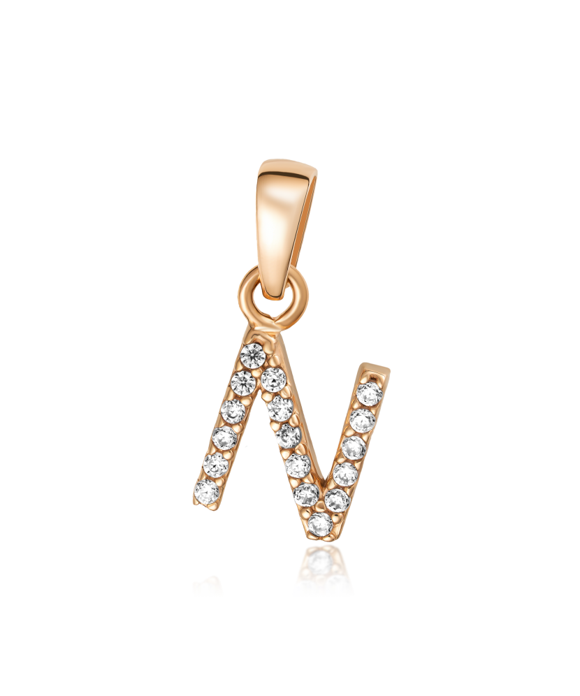 Auksinis pakabukas su cirkoniais raidė N - Auksiniai pakabukai - Goldinga