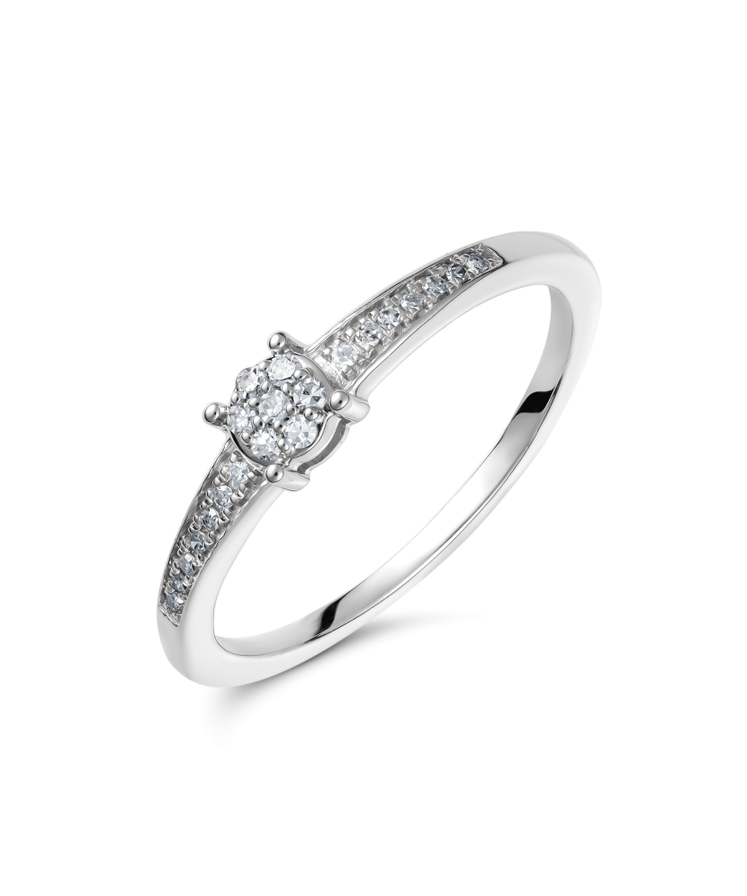 Balto aukso žiedas su deimantais - Auksiniai Žiedai su brangakmeniais - Goldinga