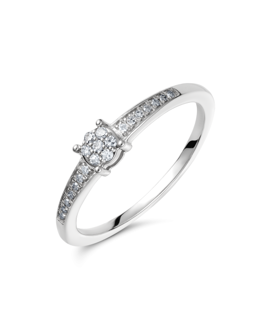 Balto aukso žiedas su deimantais - Auksiniai Žiedai su brangakmeniais - Goldinga