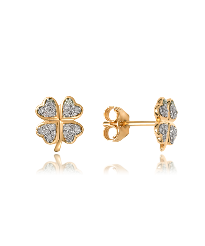 Geltono aukso auskarai su deimantais "Dobiliukas" - Auksiniai Auskarai su brangakmeniais - Goldinga