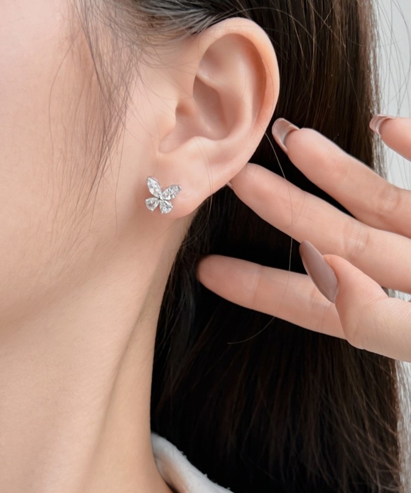 Sidabriniai auskarai su cirkoniais "Drugeliai" - Sidabriniai auskarai - Goldinga