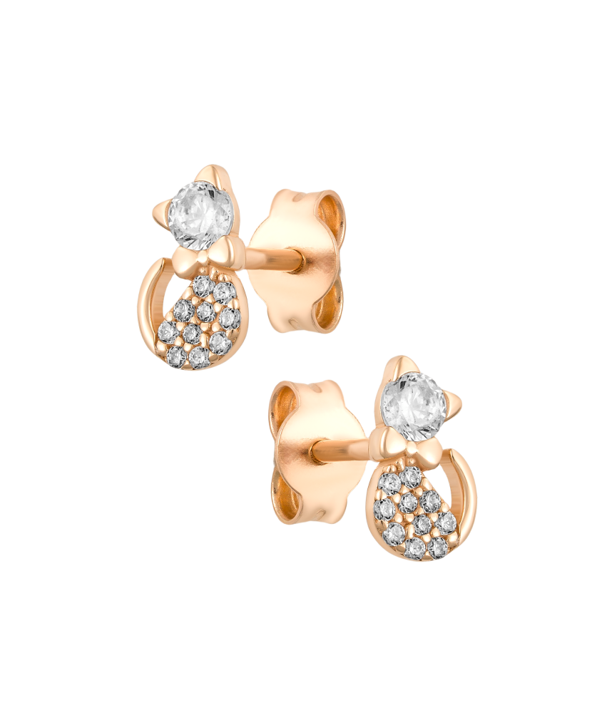 Auksiniai auskarai su cirkoniais "katinas" - Auksiniai auskarai - Goldinga