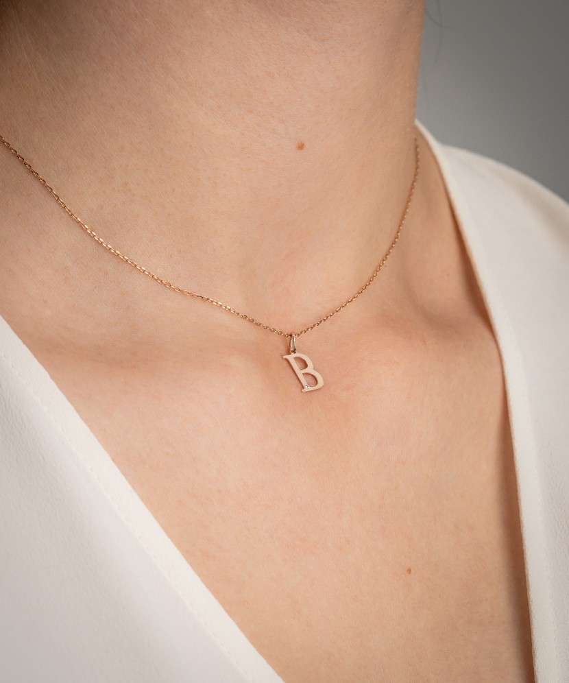 Auksinis pakabukas su deimantu raidė B - Pakabukai su brangakmeniais - Goldinga