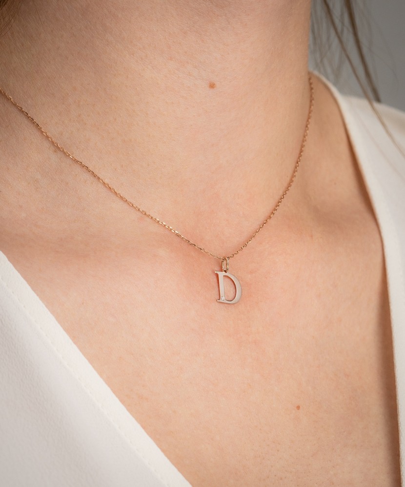 Auksinis pakabukas su deimantu raidė D - Pakabukai su brangakmeniais - Goldinga