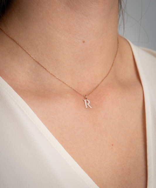 Auksinis pakabukas su deimantu raidė R - Pakabukai su brangakmeniais - Goldinga