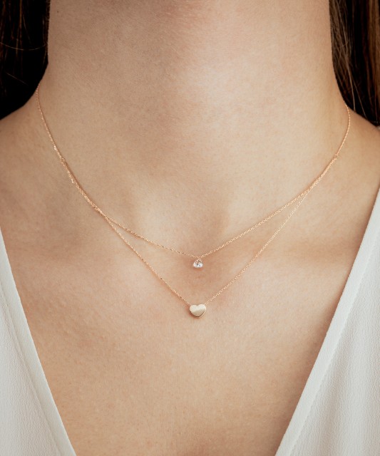 Auksinė dviguba grandinėlė su cirkonio pakabuku "Širdelė" - Auksinės grandinėlės su pakabukais - Goldinga