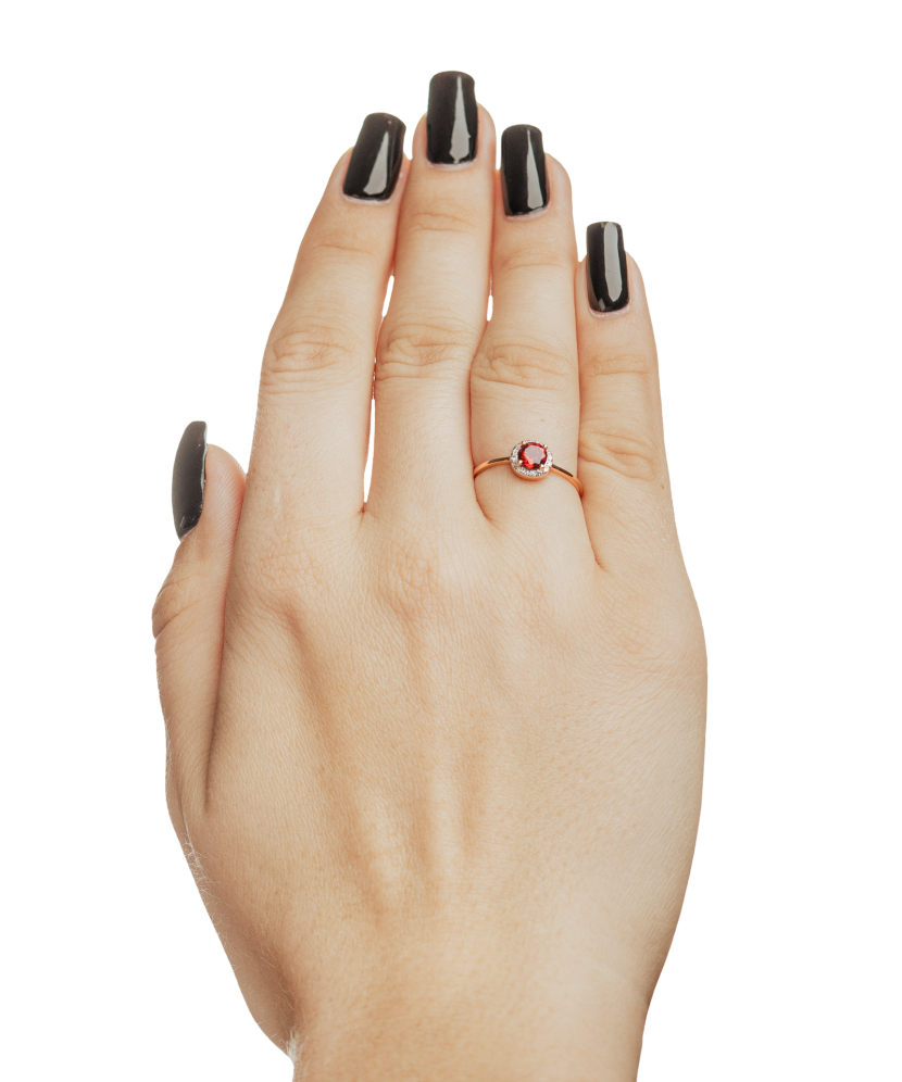 Auksinis žiedas su deimantais ir granatu - Auksiniai Žiedai su brangakmeniais - Goldinga