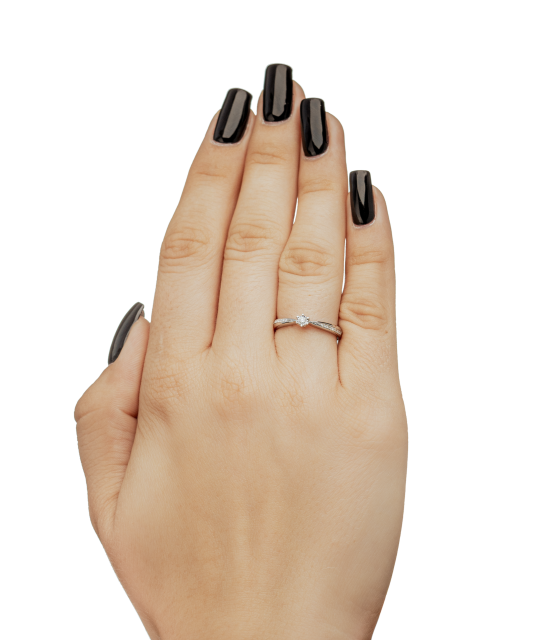 Balto aukso žiedas su deimantais - Auksiniai Žiedai su brangakmeniais - Goldinga