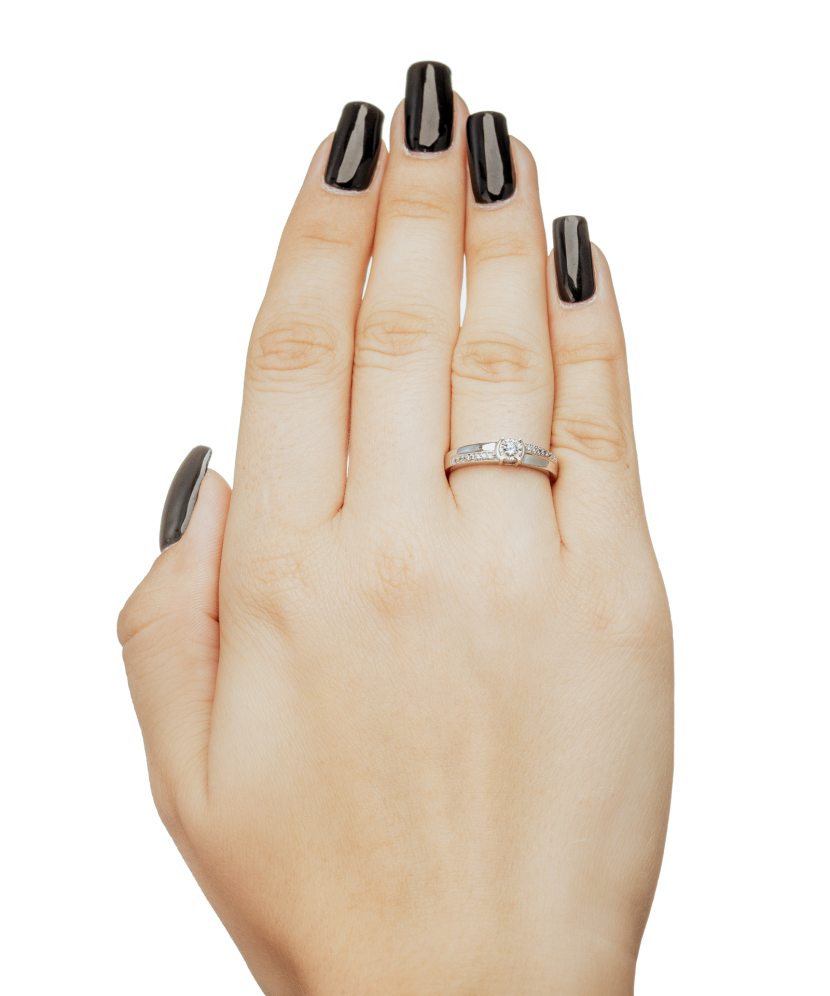 Balto aukso žiedas su deimantais - Auksiniai Žiedai su brangakmeniais - Goldinga