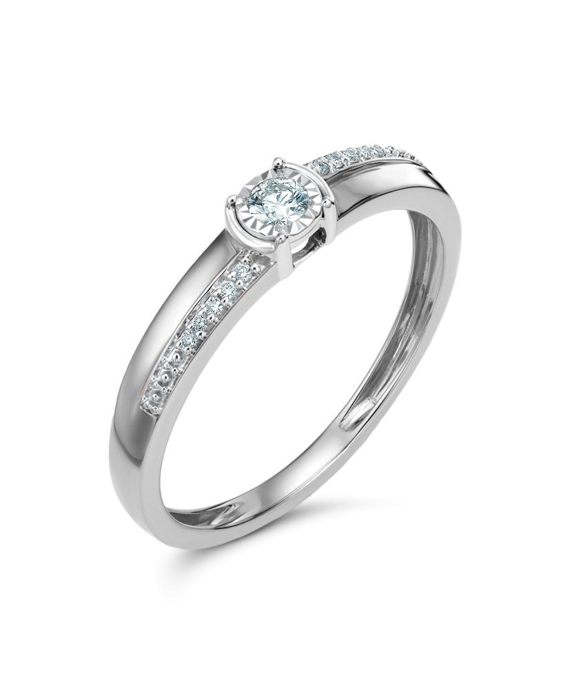 Balto aukso žiedas su deimantais - Auksiniai Žiedai su brangakmeniais - Goldinga