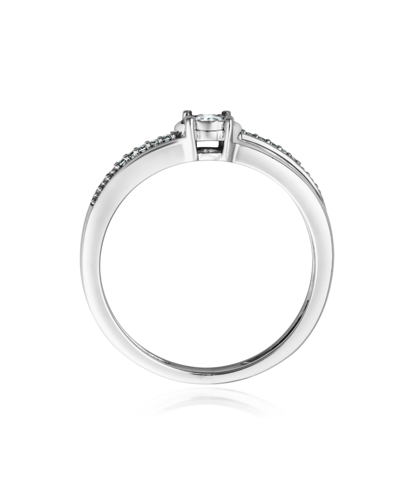 Balto aukso žiedas su deimantais - Auksiniai Žiedai su brangakmeniais - Goldinga